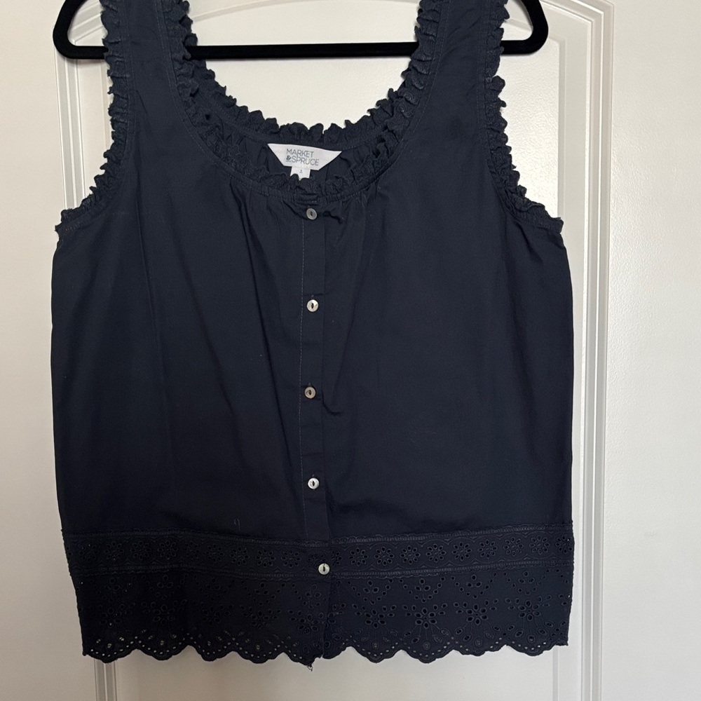 Market & Spruce Navy Eyelet Trim Blouse